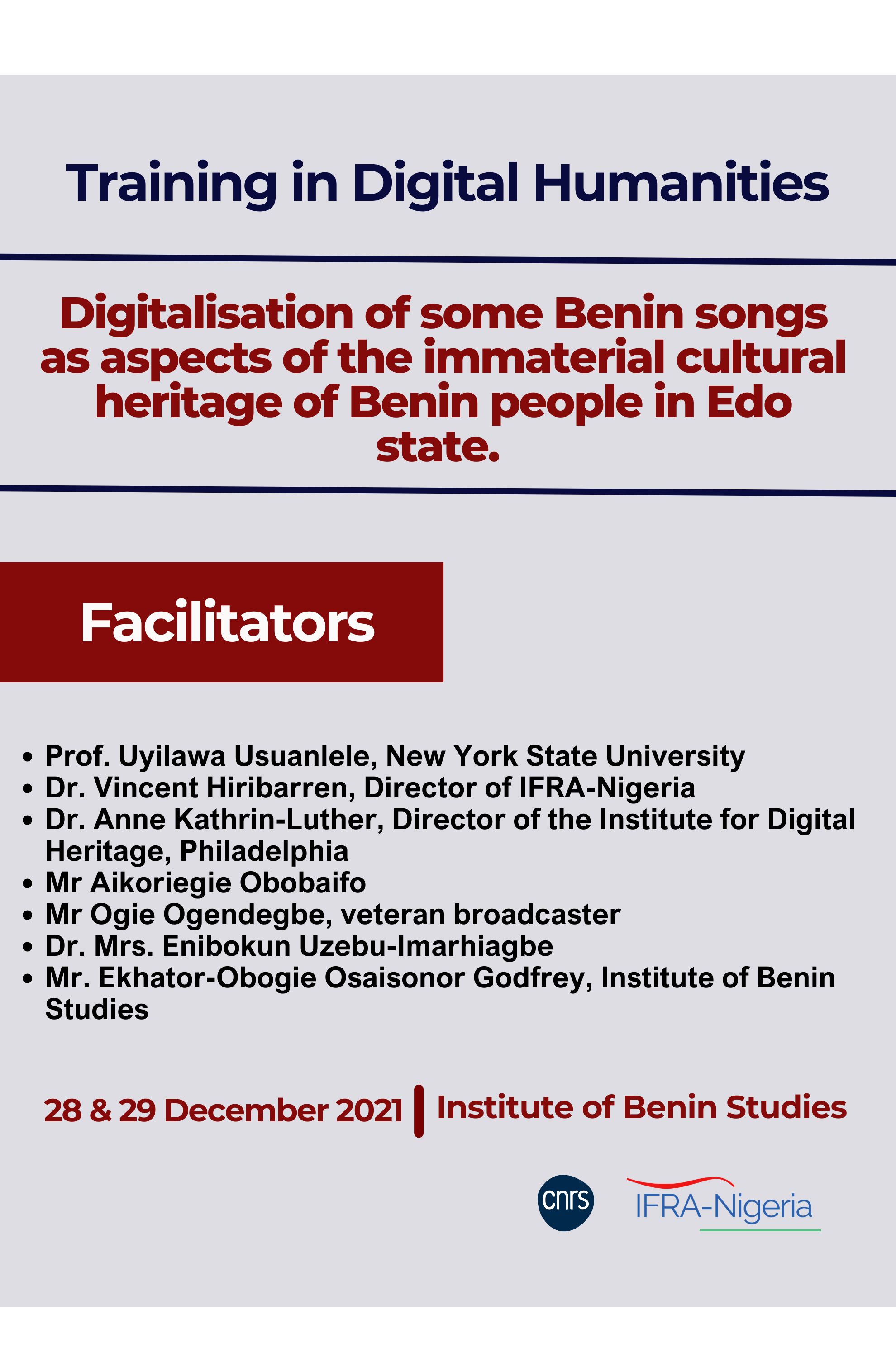 Training in Digital Humanities - Benin City - 28-29 december 